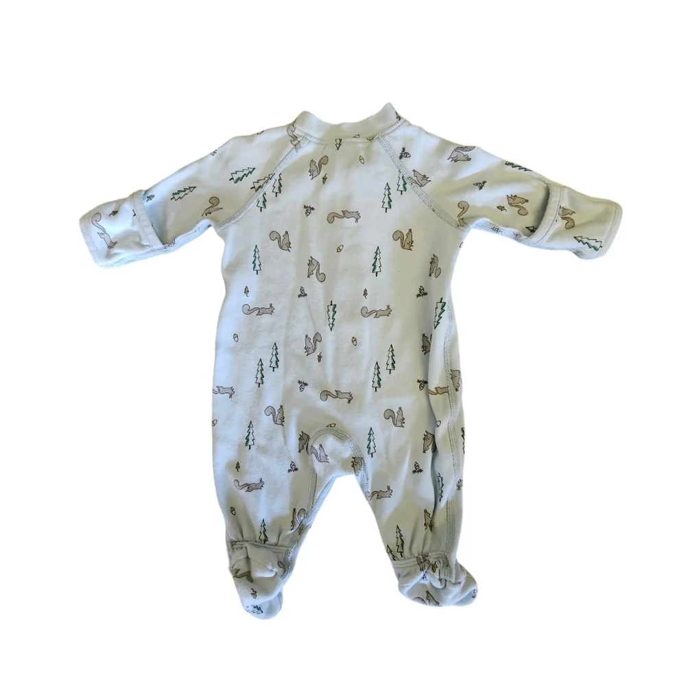 Hanna Andersson sleeper footed 0-3 Mo Organic Cotton blue squirrels trees‎